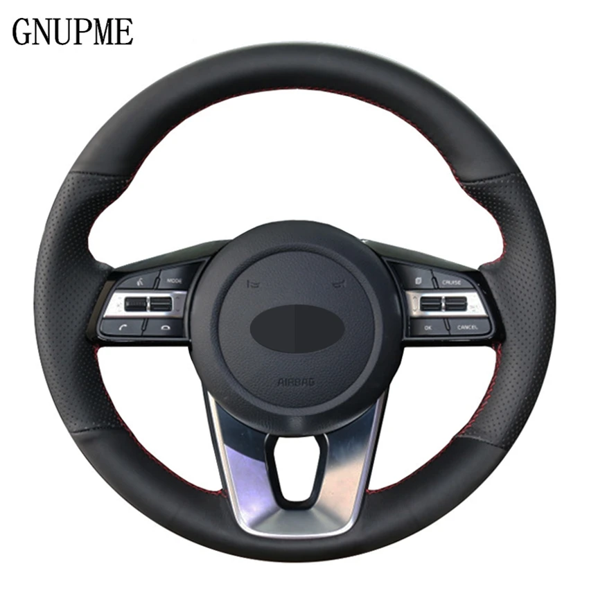 

GNUPME DIY Hand-stitched Black Artificial Leather Car Steering Wheel Cover for Kia forte s 2019 KIA Optima 2018 2019