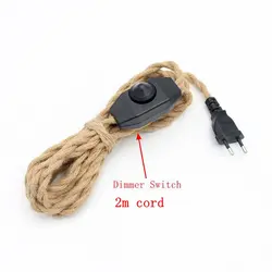 Vintage Hemp Jute Rope Braided Power Cord with On/Off Switch - 2 Meter Length, 220V EU Plug (2 m dimmer)