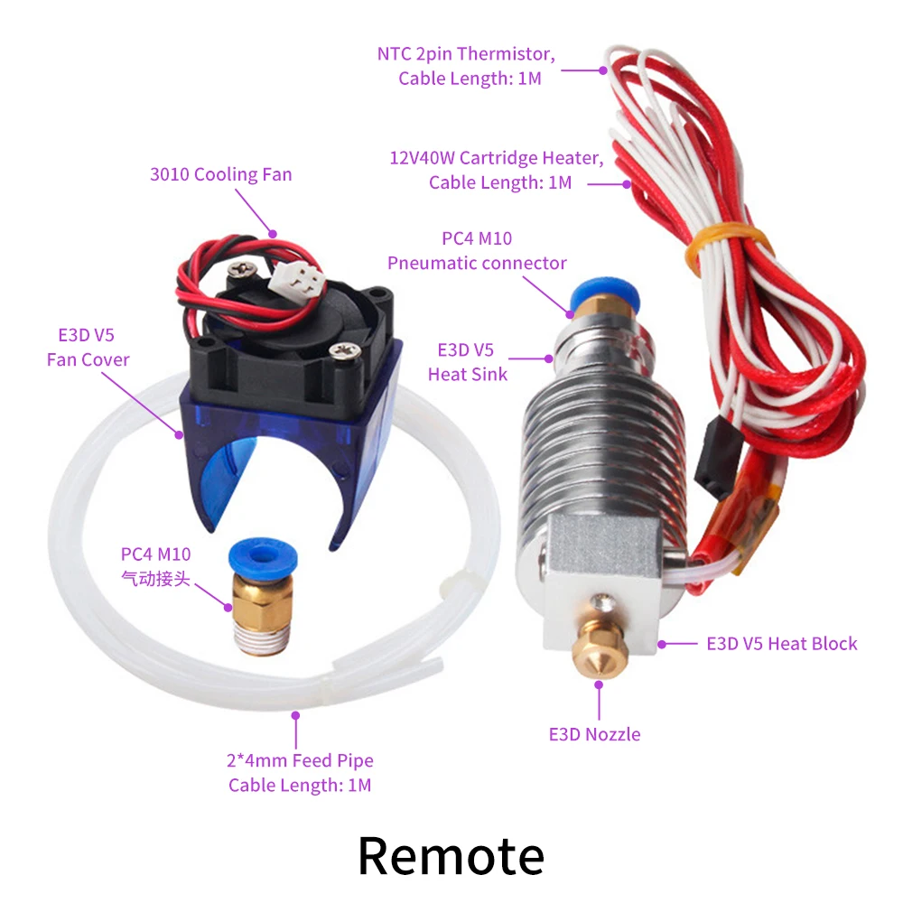 Hotend E3d v5 v6 Hotend Impressora 3d Extrusora 04 mm Bico para 175 mm Filamento Cabeça de Impressão Distância Direta 12v 24v - Imagem 4