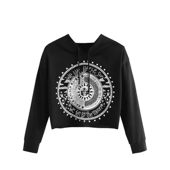 

Autumn MAXIORILL Hoodie худи women sweatshirt толстовка толстовки женская Coffee Printed Long Sleeve Jumper Short Crop Top #3