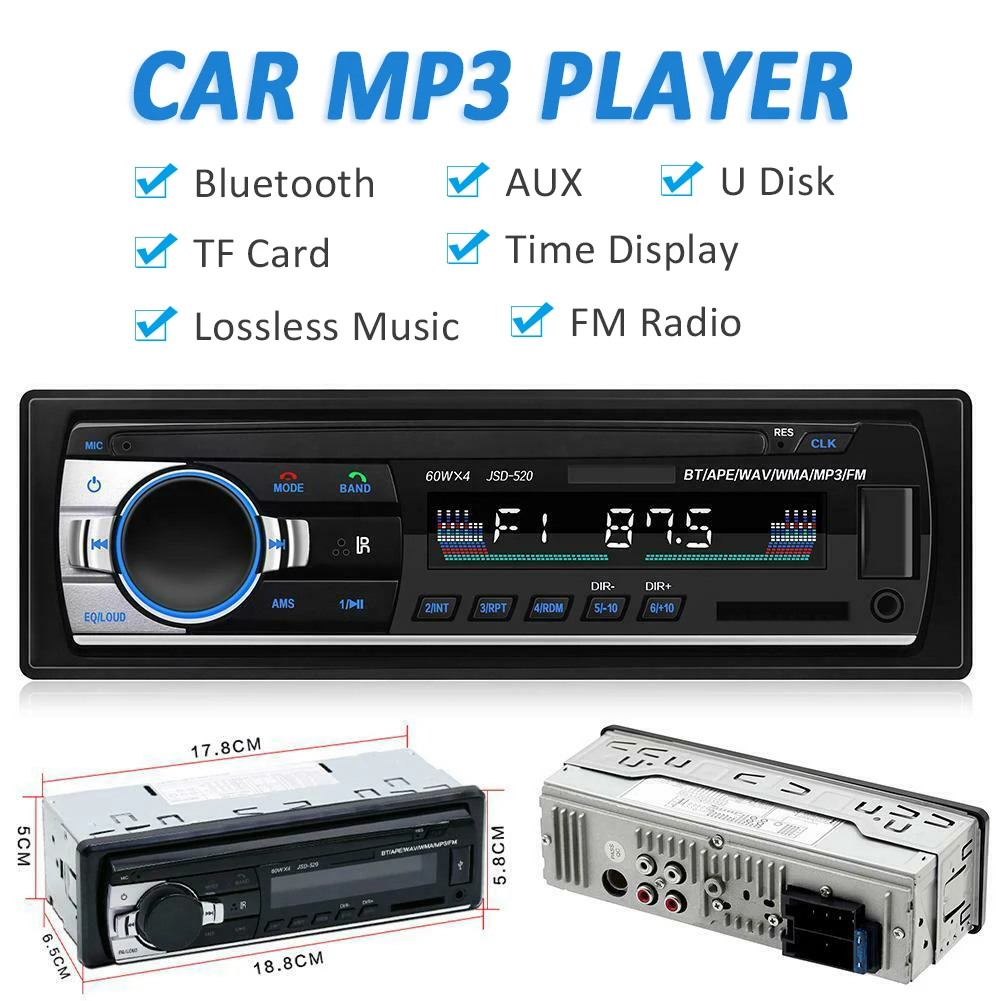 Автомагнитола 1DIN 12 В Авторадио Bluetooth автомобильный стерео в тире MP3 плеер Aux вход USB FM радио приемник