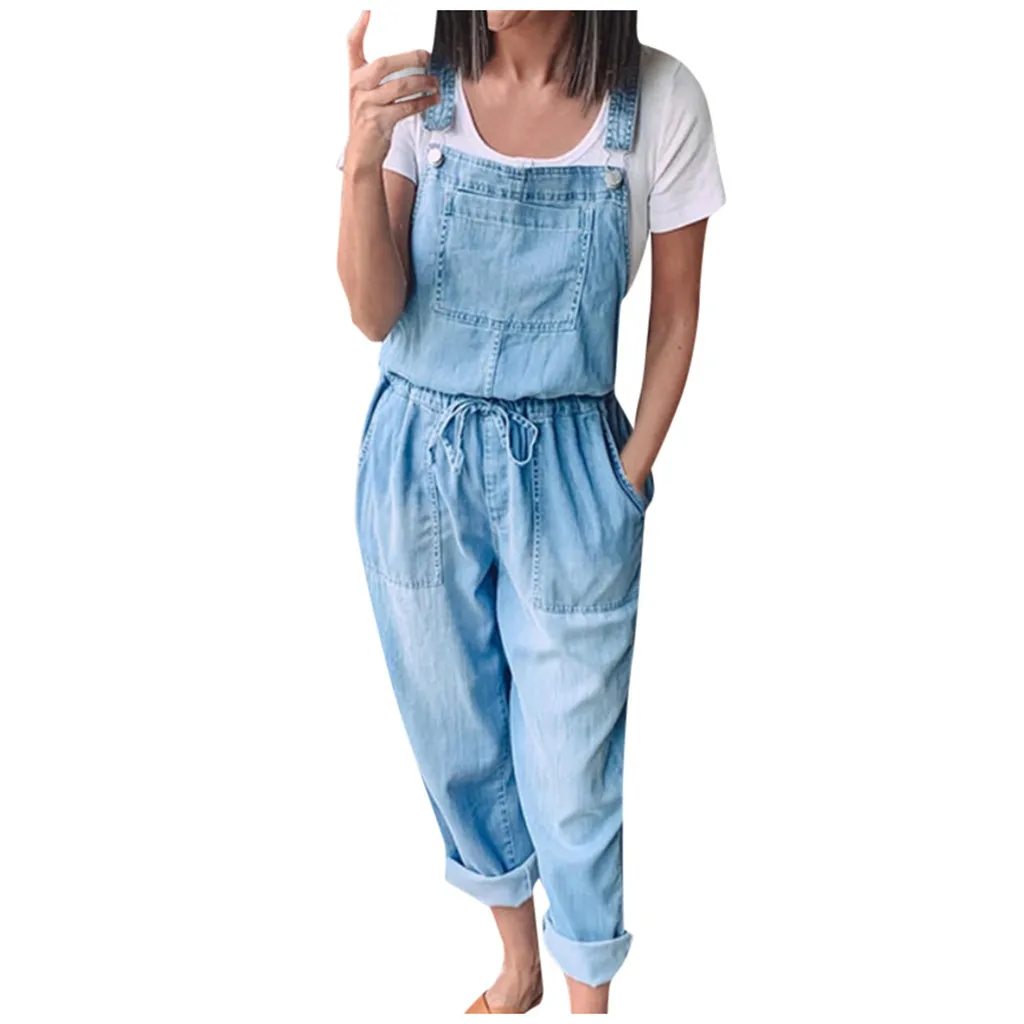Monos vaqueros a la moda para mujer, mono informal con cordón, monos holgados para mujer, conjuntos para mujer 2020 T1G