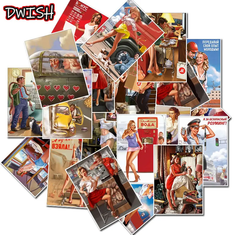 

10/25Pcs Mixed 90s World War Sexy Girl USSR CCCP Poster Stickers Waterproof Motorcycle Luggage Hydor Flask Graffiti Sticker Toy