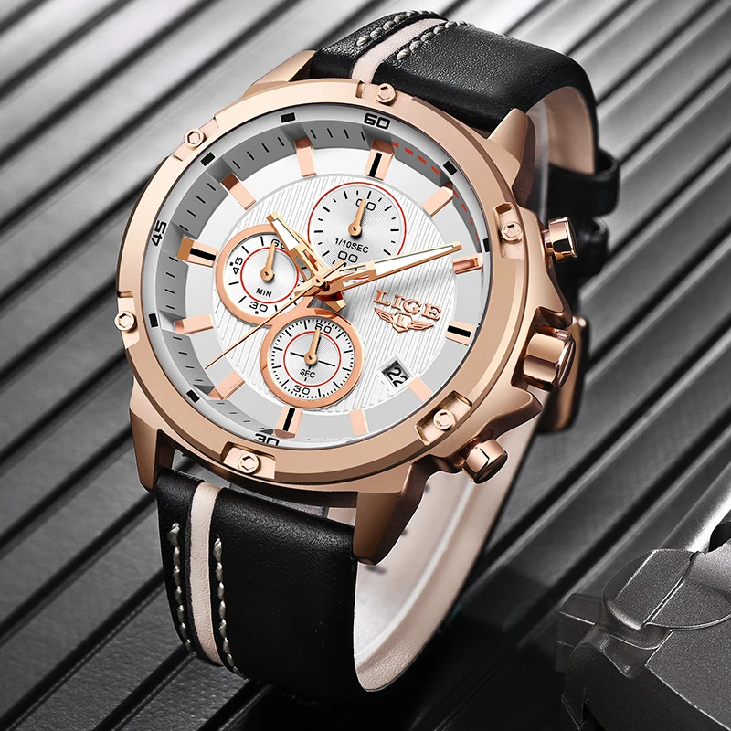 

Reloj Hombre 2020 LIGE New Mens Watches Top Brand Luxury Big Dial Military Quartz Watch Leather Waterproof Sport Wrist watch Men