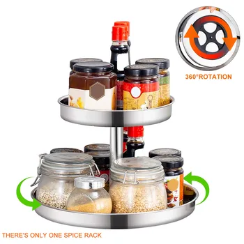 

2 Tier Space Saving Stainless Steel Multifunction Bathroom Rotating Rack Heavy Duty For Cabinets Adjustable Storage Shelf