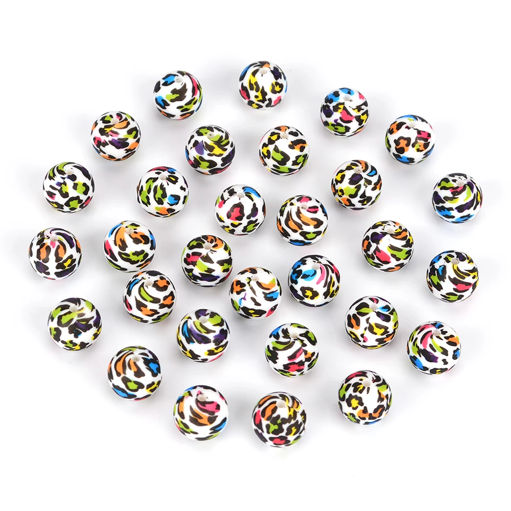 Teething toys silicone teething toys baby teething toys silicone beads silicone teething beads 10Pcs Leopard Print 12/15/19mm Baby Teether Teething Beads Tie-dye DIY Jewelry BPA Free Pacifier Clip Making