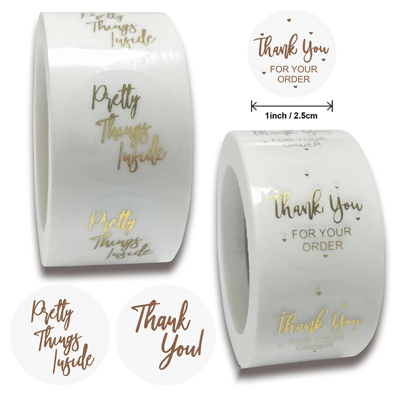 Business Labels Letter Seal Thank You For Your Order Stickers Clear Gold Foil 
