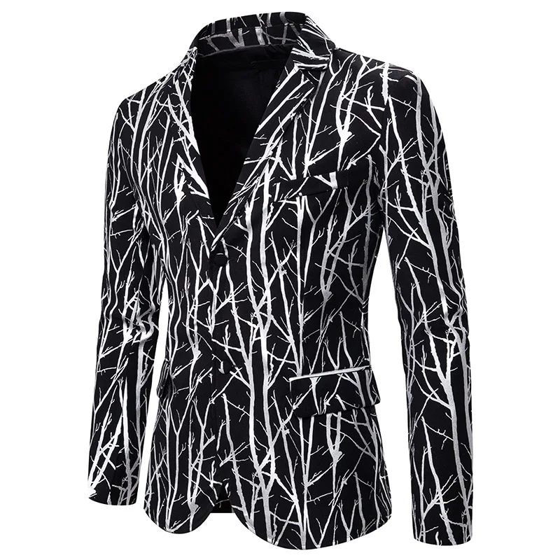 Мужской костюм slim fit модный принт ветка Золотое Тиснение костюм платье представление пальто