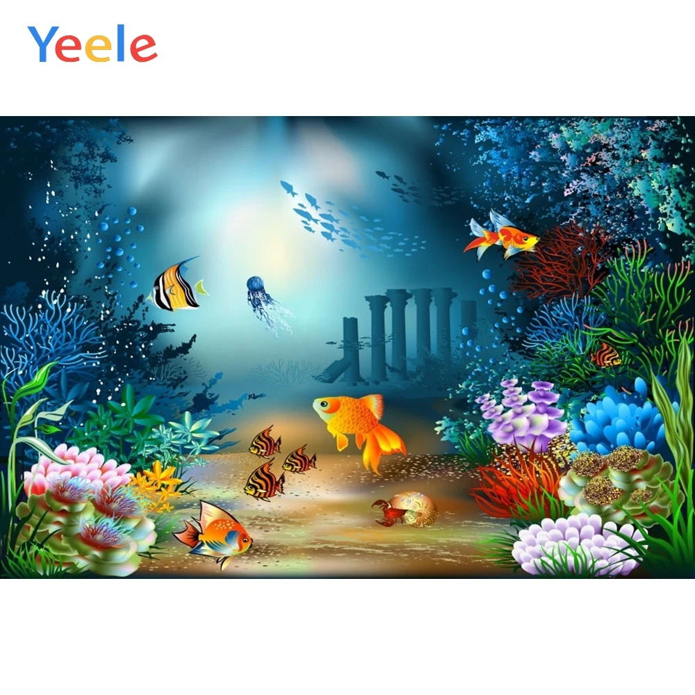 

Yeele Seabed Backdrop Fish Coral Ocean Newborn Baby Shower Children Birthday Photography Background For Photo studio Photocall