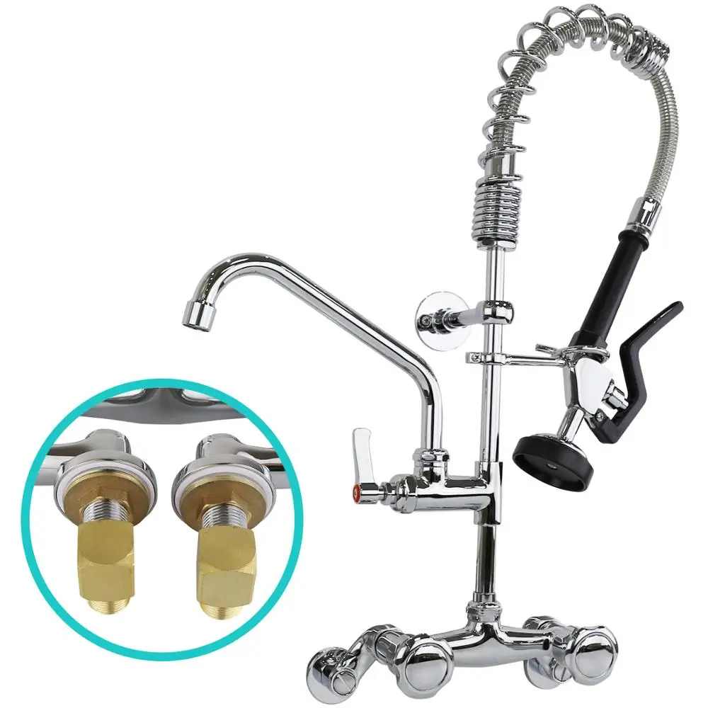 

Commercial Faucet Wall Mount Pre Rinse Faucet with Pull Down Sprayer Brass Construction Polished Chrome 26" Height