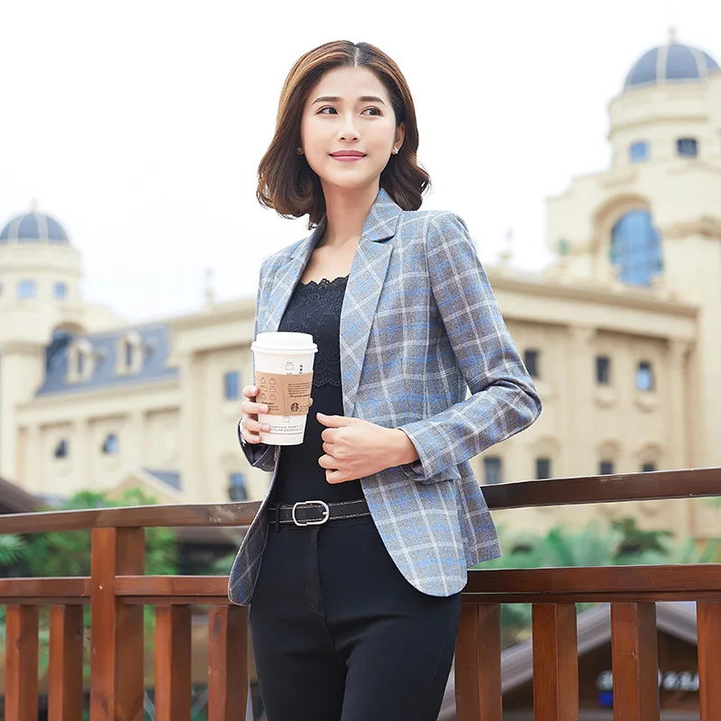 

Small Suit Coat Women's 2019 New Style Spring And Autumn Short Slim Fit Plaid British Style Korean-style Long Sleeve One-Button