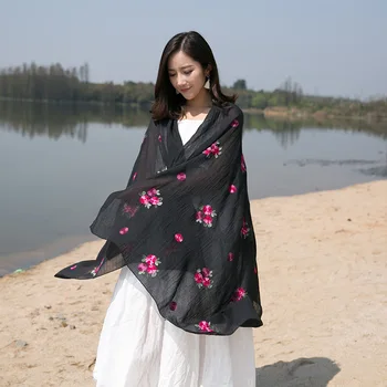 

Fashion Scarves Viscose Shaw Hijab Scarf Gray Tropical Print Beach Dress Top Summer Scarf for Black