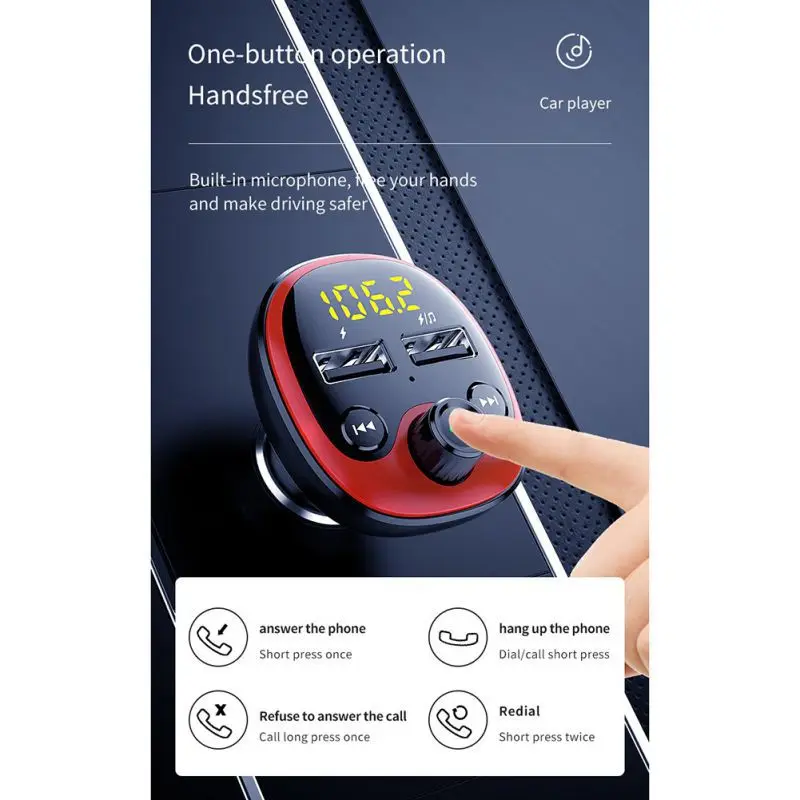 Полезное автомобильное быстрое зарядное устройство Bluetooth плеер с функцией FM функция громкой связи Функция передатчика Интеллектуальное обнаружение напряжения