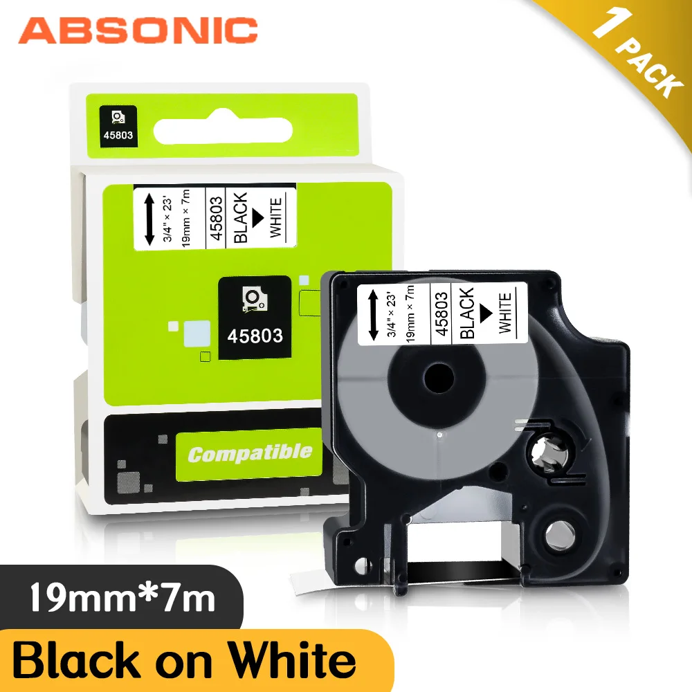 Absonic Black on White 19mm Label Maker Replacement for Dymo D1 45803 7m Length Tapes LM360D LM420P Printer Ribbons | Компьютеры и