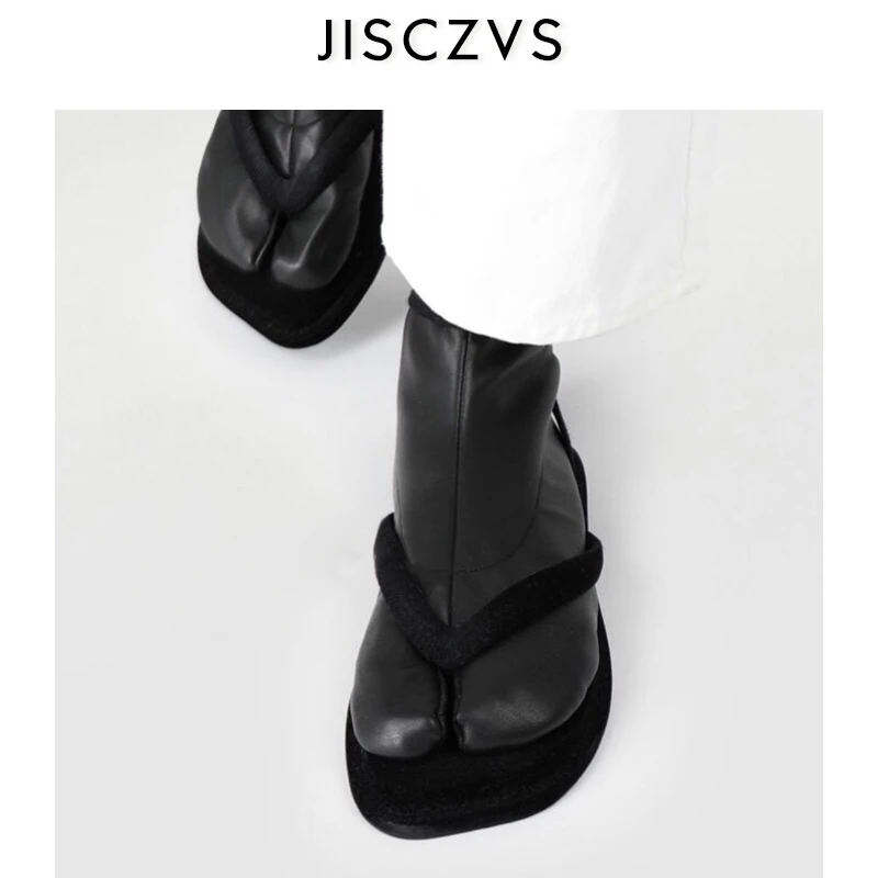 

Design Ankle Finger Boots Women Cow Leather Toe Spilit Boots Woman Flat Shoes Female Shoes Ladies Autumn New