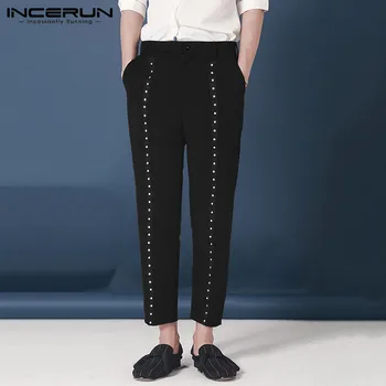 

Fashion Men Straight Pants Nightclub Party Button Joggers Punk Korean Rivet Trousers Men Streetwear Casual Pants S-5XL INCERUN