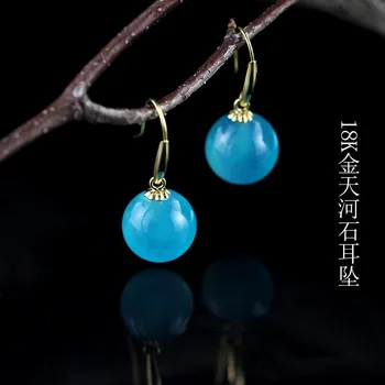

character silver natural color treasure pure manual 18 k Jin Tianhe stone eardrop clothing accessories jewelry earring