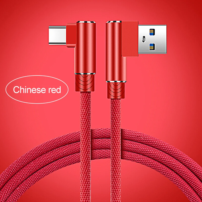 1 м, 2 м, 3 м, USB кабель для зарядки типа C, 90 градусов, кабель для зарядки и передачи данных для samsung, huawei, Xiaomi, шнур для зарядки мобильных телефонов - Цвет: Red