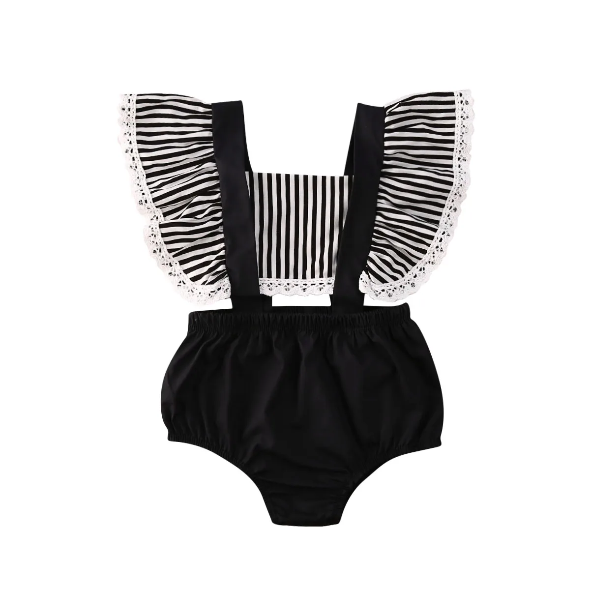 

2020 Baby New Summer Clothing Newborn Infant Girls Striped Patchwork Bodysuits Ruffled Lace Sleeveless Jumpsuit Sunsuit Outfit