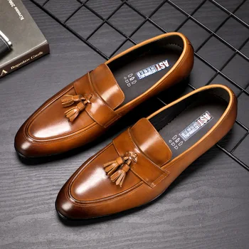 

plus size famous brand men fashion party nightclub cow leather tassels shoes slip on lazy driving shoe comfortable loafer zapato