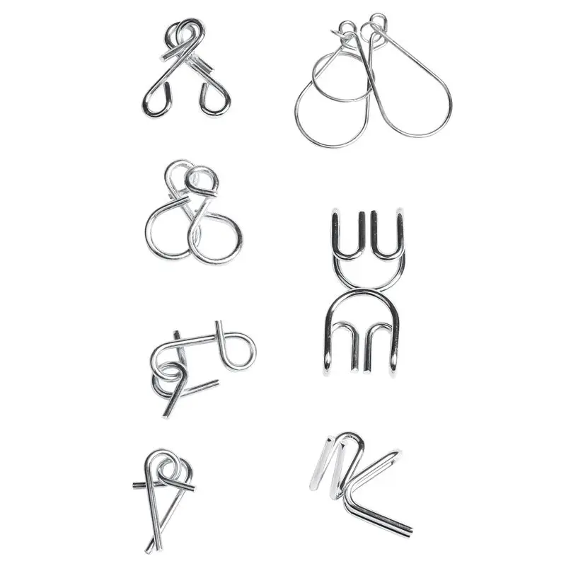 

7 Brain Teaser Metal Wire IQ Puzzle Ring Test Mind Game Child Toy