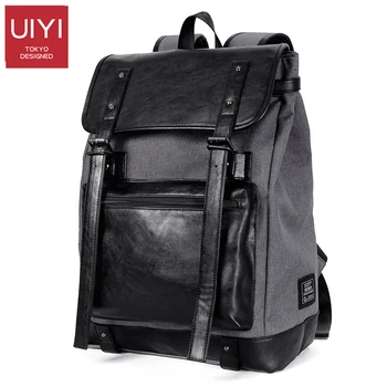 

UIYI Korean men's backpack school bag travel backpack large capacity stitching canvas+PU leather mochilas notebook backpack male