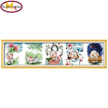 

GG The lovely little monks Counted Cross Stitch Patterns Joy Sunday 11CT 14CT Embroidery Sets Cross Stitch Kits for Home Decor