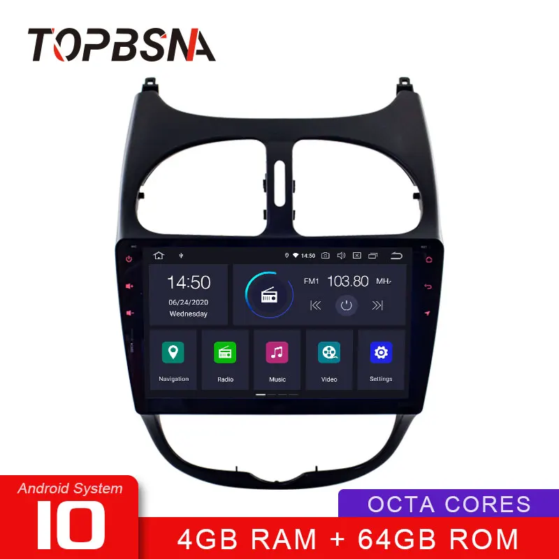 Автомобильный DVD-плеер TOPBSNA 9 дюймов Android 10 для Peugeot 206 Wi-Fi мультимедиа GPS-навигация 1