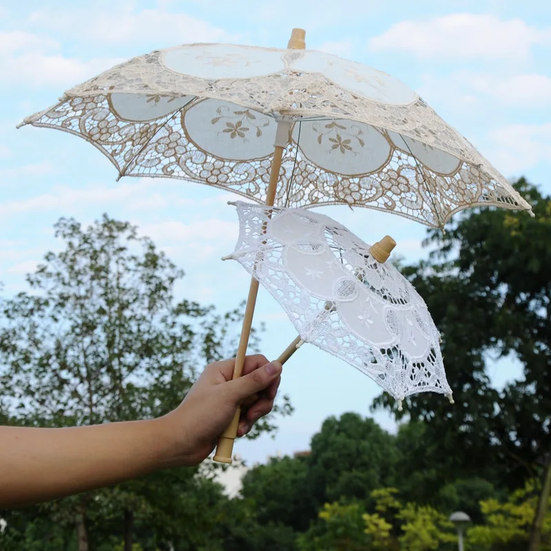 Sun Umbrella Cotton Embroidery Bride White Ivory 29/45cm Size Lace Parasol Wedding | Дом и сад