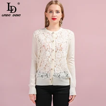 ^#Cheap LD LINDA DELLA Runway Fashion Autumn Knitting Sweaters Women's Long Sleeve Lace Splice Button Casual Lady White Wool Cardigans ^#Cheap LD LINDA DELLA Runway Fashion Autumn Knitting Sweaters Women's Long Sleeve Lace Splice Button Casual Lady White Wool Cardigans
