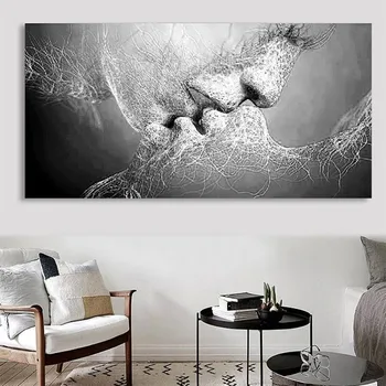 

Simulation Black White Love Kiss Abstract Art On Canvas Painting Poster Home Wall Decor Spray Painting Wall Art Hanging Picture