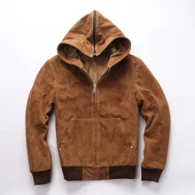 Новая мужская кожаная куртка с капюшоном, Мужская летная куртка желтого цвета из натуральной коровьей кожи, приталенная Повседневная русская кожаная куртка, M-XXXXL