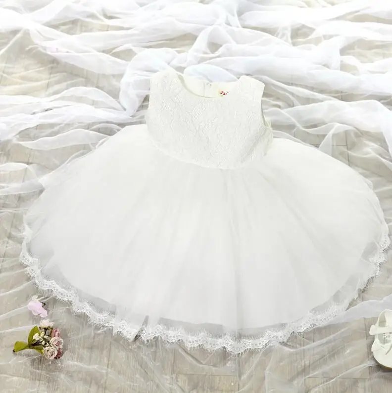 Весенне-летние кружевные платья принцессы для маленьких девочек на день рождения; детские лоскутные платья с бантом; Детские вечерние платья-пачки - Цвет: white short sleeve