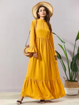 

Women Summer Lotus leaf Bohemia beach Long dress Muslim abaya Dress caftan Kaftan Arabic Turkey Abaya Dubai Hijab dress