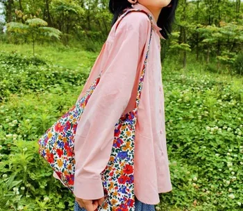 

Colorful Boho Korean Floral Canvas Bag for Women 2020 Large Capacity Cotton Ladies Shopping Flower Girls Crossbody Shoulder Bags