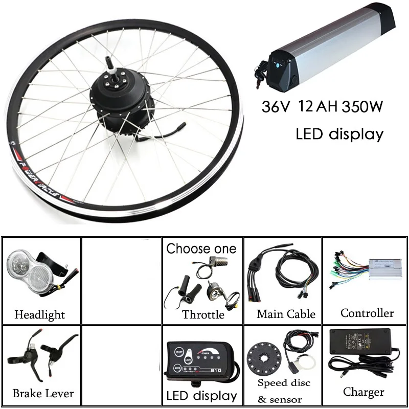 36V 12AH 350W LED Комплект для переоборудования электрического велосипеда 36V 12A moteur Electrique Velo Батарея Мотор Набор для электровелосипеда конверсионный комплект ступицы Bicicleta Electronica - Цвет: 36V 12AH 350W LED