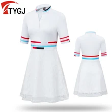 Женское платье для гольфа с высокой талией, летнее женское облегающее платье с v-образным вырезом для игры в гольф, теннисное платье с коротким рукавом в стиле пэчворк, спортивные мини-платья D0808