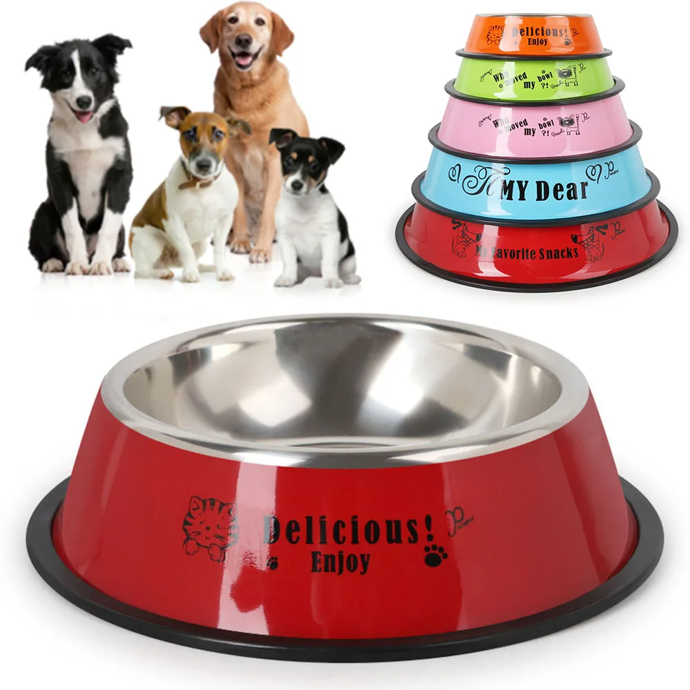 

1pcs High Quality Pet Bowl Stainless Steel Non Slip Dog Puppy Cat Pet Animal Feeding Food Water Bowl Dish Pratical Random Color