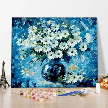 

White Petals Paint By Numbers Coloring Hand Painted Home Decor Kits Drawing Canvas DIY Oil Painting Linen By Numbers