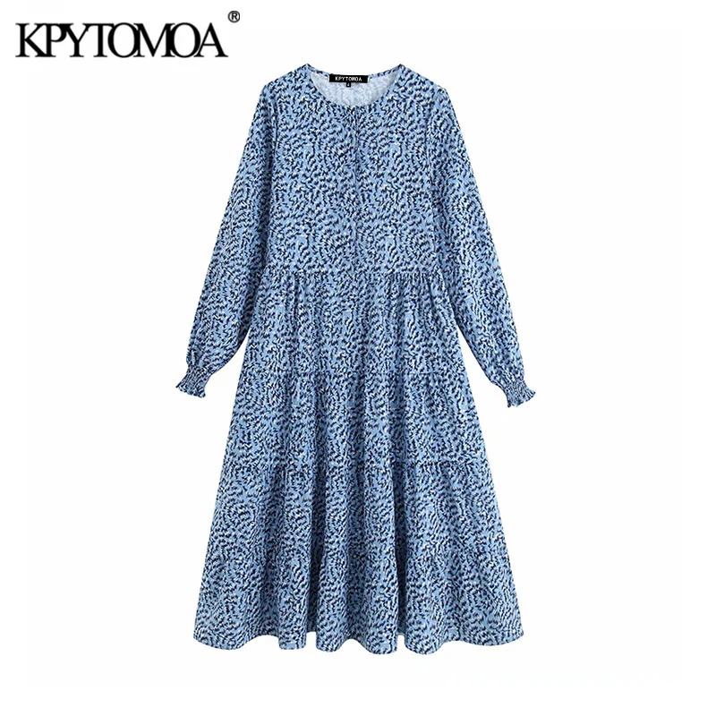 KPYTOMOA Women Chic Fashion Printed Pleated Midi Dress Vintage O Neck Long Sleeve Female Dresses Vestidos Mujer KPYTOMOA Women Chic Fashion Printed Pleated Midi Dress Vintage O Neck Long Sleeve Female Dresses Vestidos Mujer