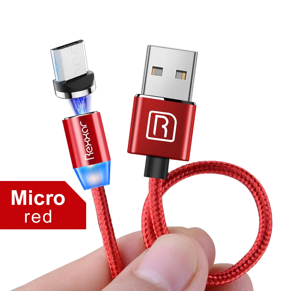 Rexxar 1 м Магнитный зарядный кабель Micro USB кабель для iPhone X 7 XR XS Max Magnet charger usb type C кабели светодиодный шнур для зарядки - Цвет: Red Micro