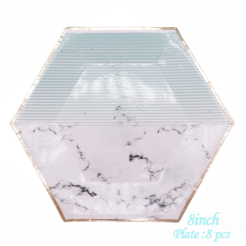 New hexagonal irregular plate set party birthday tableware disposable paper plate dish green gilding - Цвет: Plate8pcs