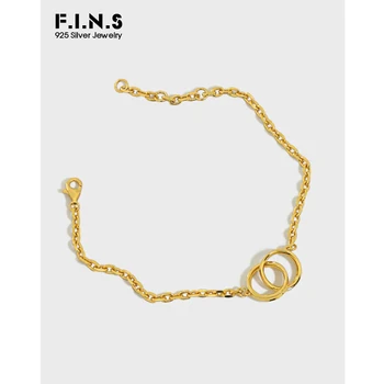 

F.I.N.S Korea Style Geometric Crossed Double Circle Bracelet 925 Sterling Silver Chain Bracelets for Decoration Fine Jewelry