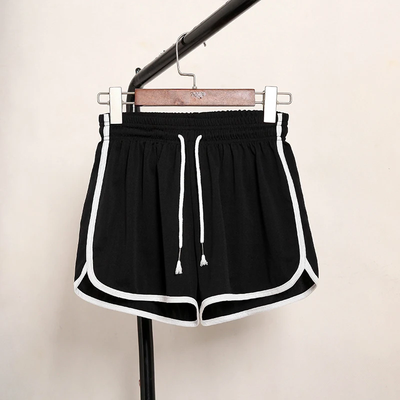 Summer Striped Cotton Plus Size Shorts Women Loose Elastic Waist Gym Shorts Female Running Female Korean Streetwear Short Ladies