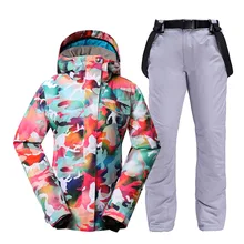 Женская зимняя одежда 10K водонепроницаемый ветрозащитный лыжный костюм наборы Дамская одежда для сноуборда камуфляжная зимняя куртка и пояс лыжные брюки