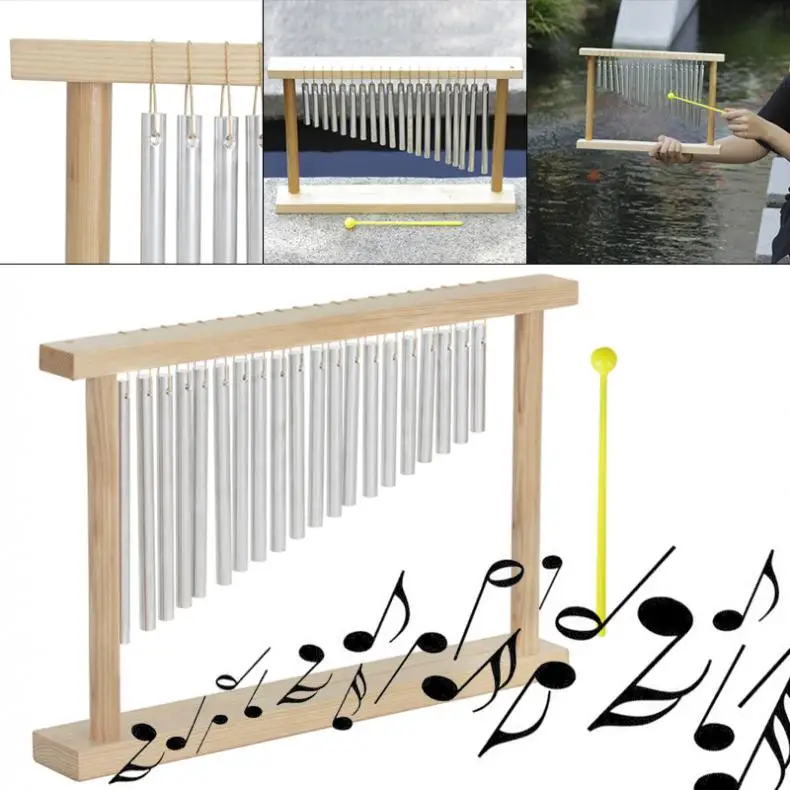 Bells 20 Tone Wind Chimes Silver Standing Wooden Frame Playing Chime with Stick Instrument Decoration |