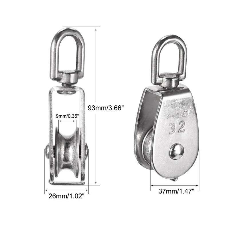 GYTB 6 шт M32 подъемный одиночный с роликом загрузки 551Ibs, 304 нержавеющая сталь сверхмощный Одноколесный поворотный подъемный канат P