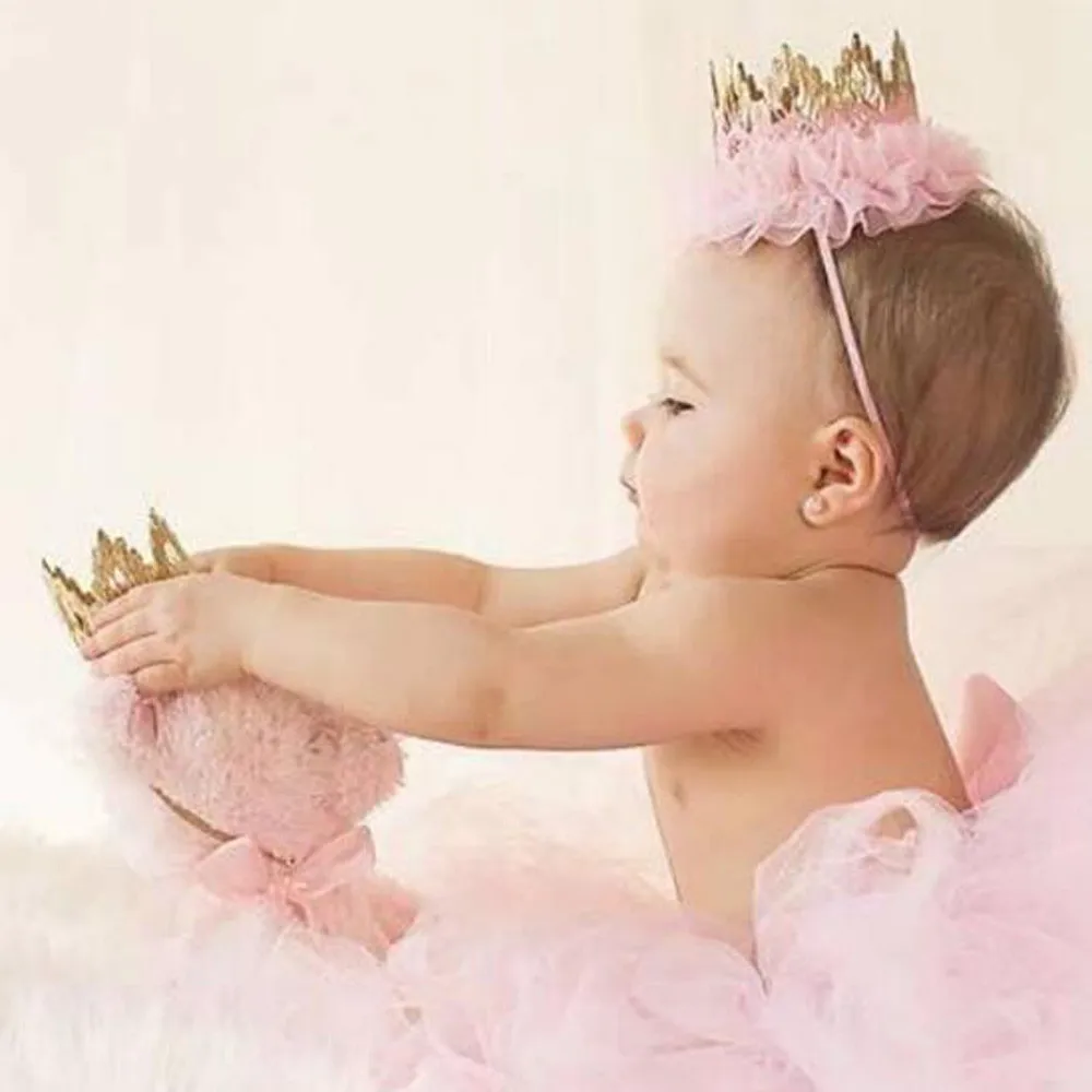 Newborn Crown Headband Princess Crown lace flower headband Baby Girls Hair Band Children Photo Props Hair Accessories