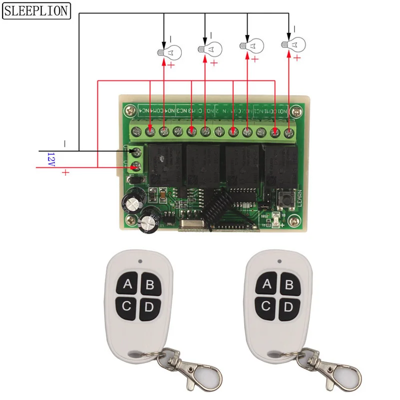 12V 4CH RF Wireless Remote Control System Teleswitch 123 Transmitter 1 Receiver Universal Gate Switch Remote Control (2)