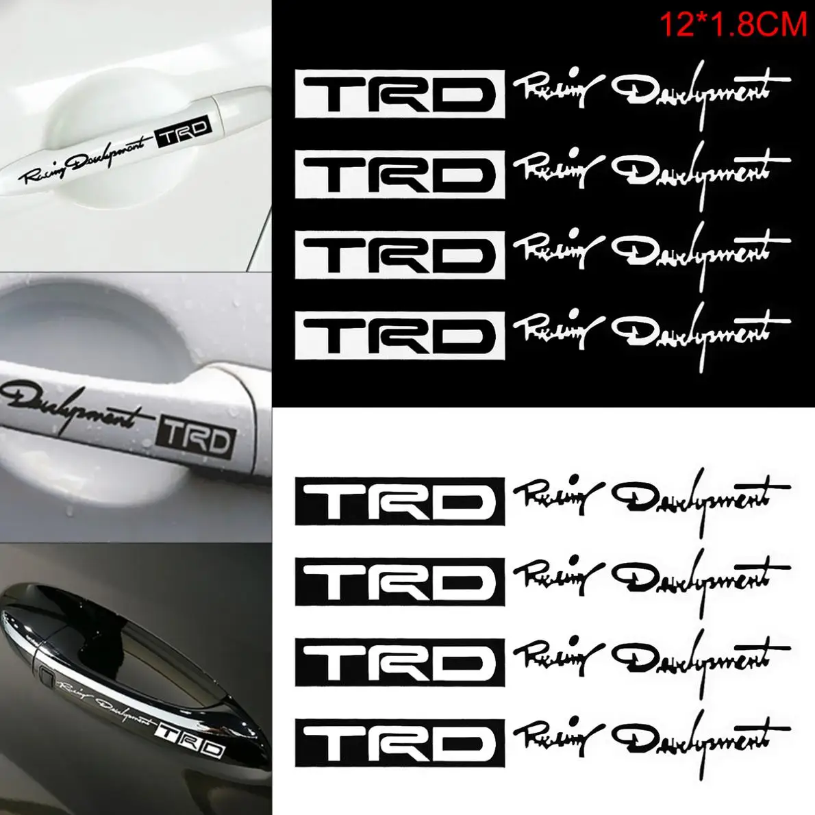 

4pcs/set 12 x 1.8CM PET Letter Pattern Car Handle Sticker Reflective Material Car Sticker Decals Accessories